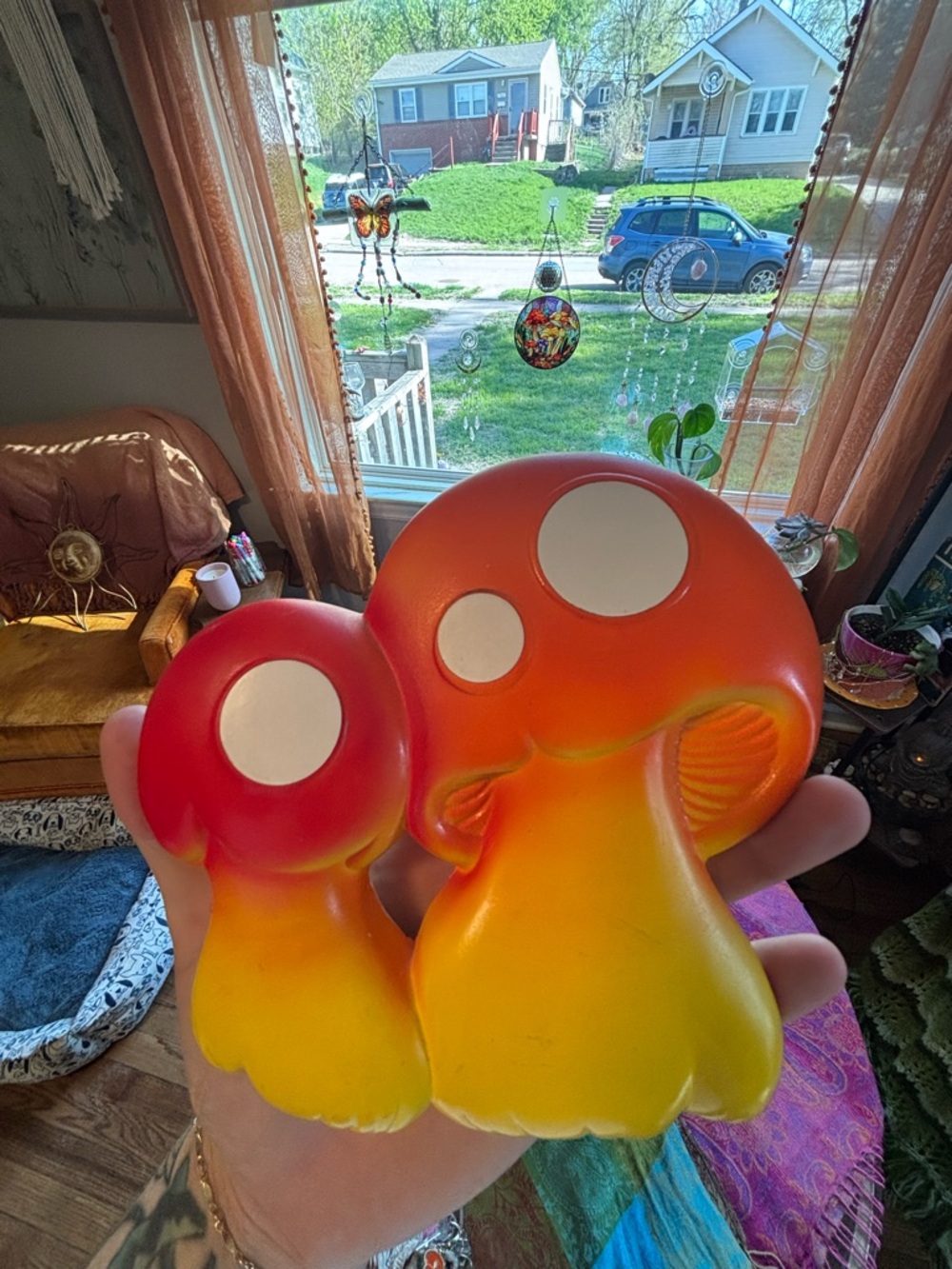 Vintage Gradient Mushroom Figurine - Red to Yellow